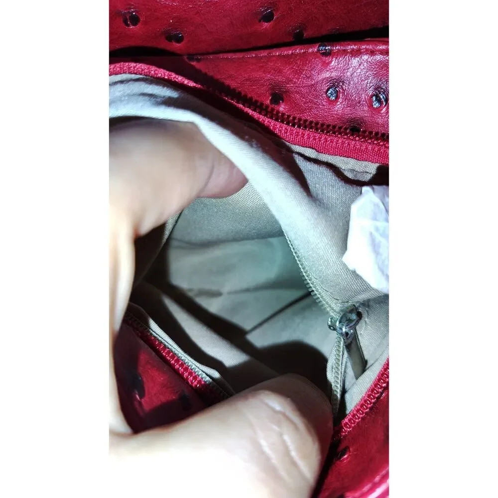 Mini red ostrich Crossbody or top‎ handle small leather like bag